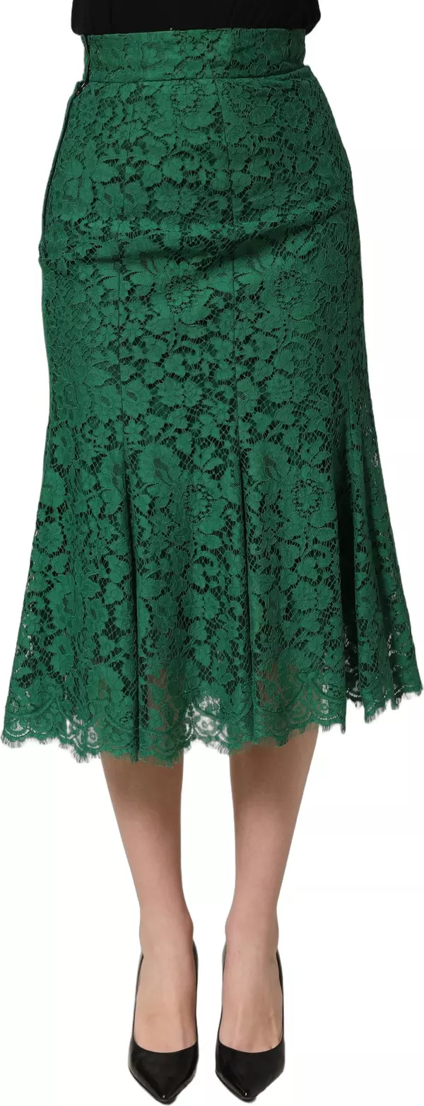 Green Lace High Waist Mermaid Midi Skirt
