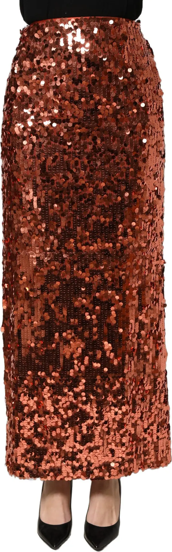 Bronze Sequin HighWaist PencilCut Midi Skirt