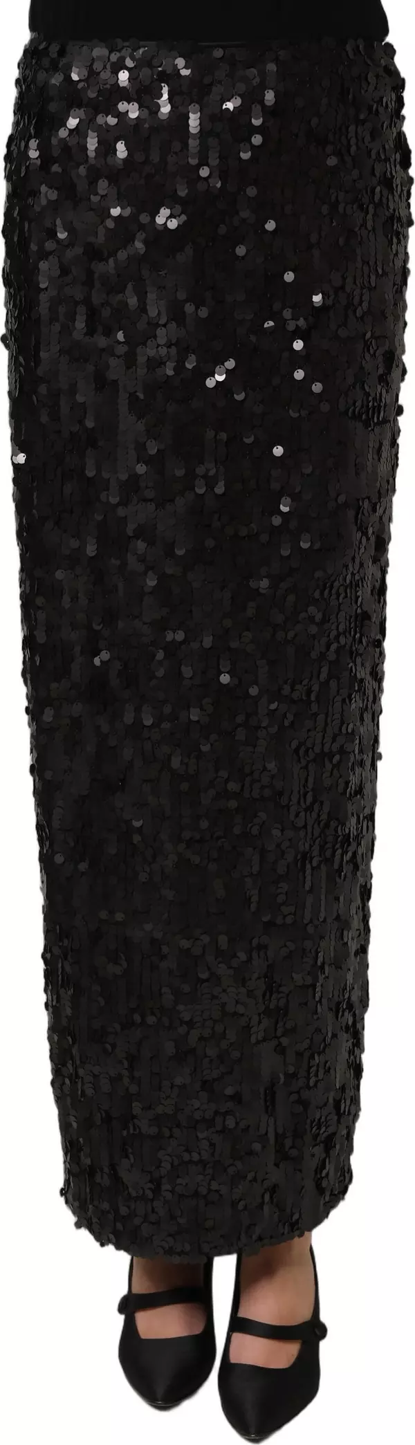 Black Sequin High Waist Pencil Midi Skirt