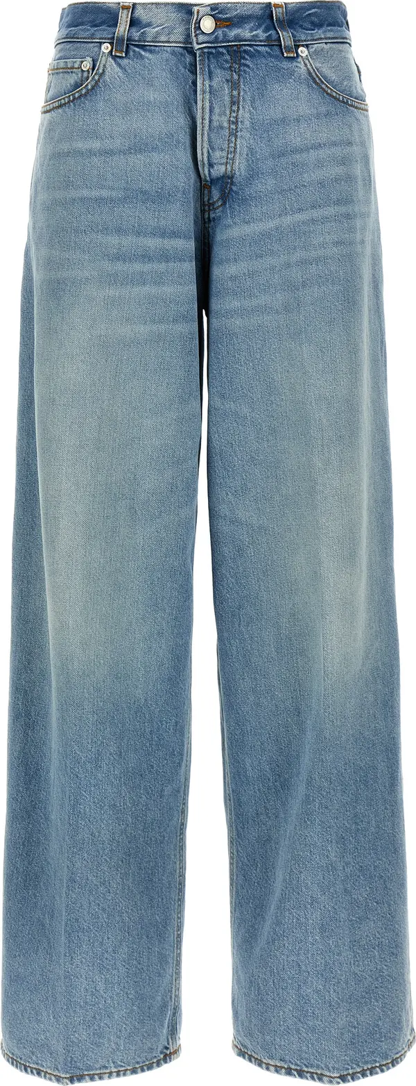 Blue Cotton Straight-Leg Jeans