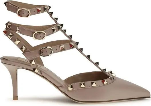 Beige Calf Leather Bos Taurus Mid Heel Pumps