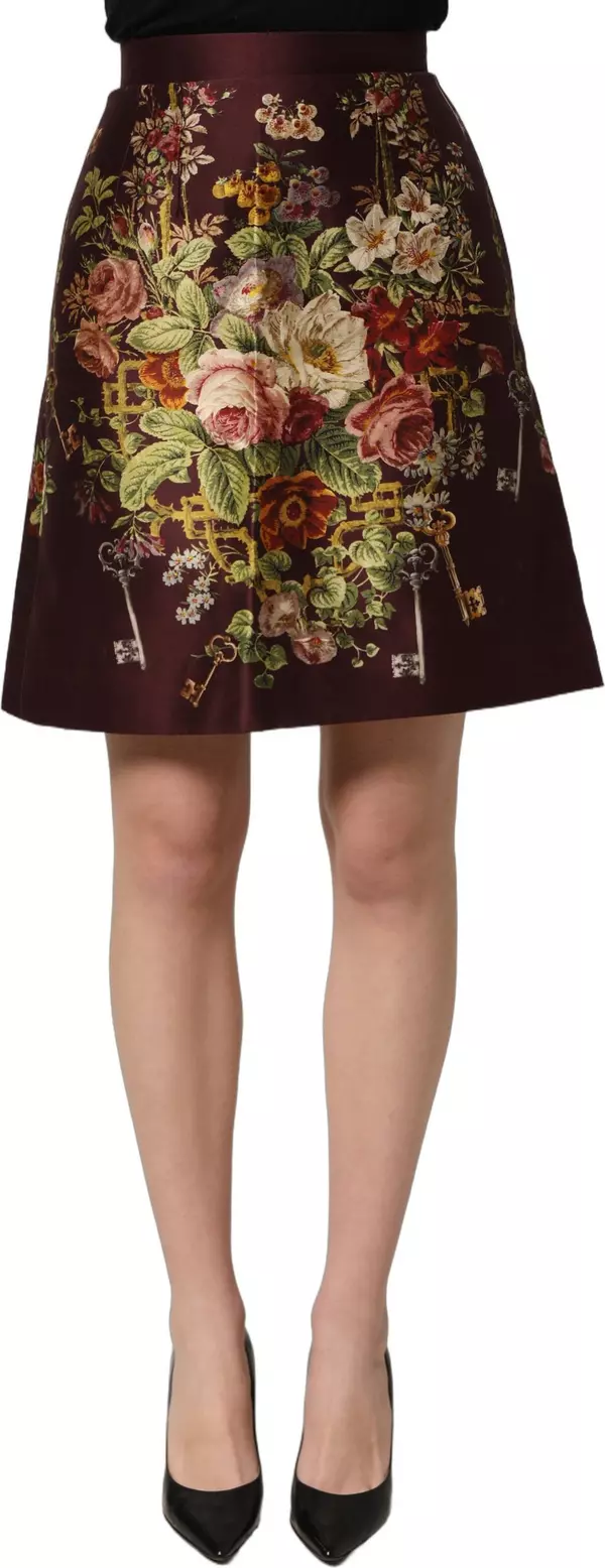 Burgundy Floral HighWaist A-line Mini Skirt