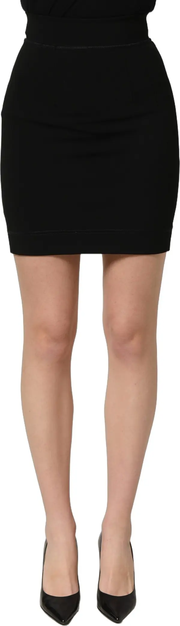 Black Nylon High Waist Fit Sheath Mini Skirt
