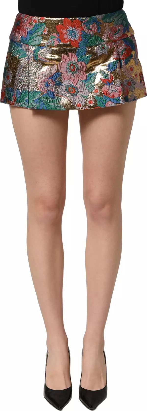Multicolor Floral Jacquard MidWaist Mini Skirt