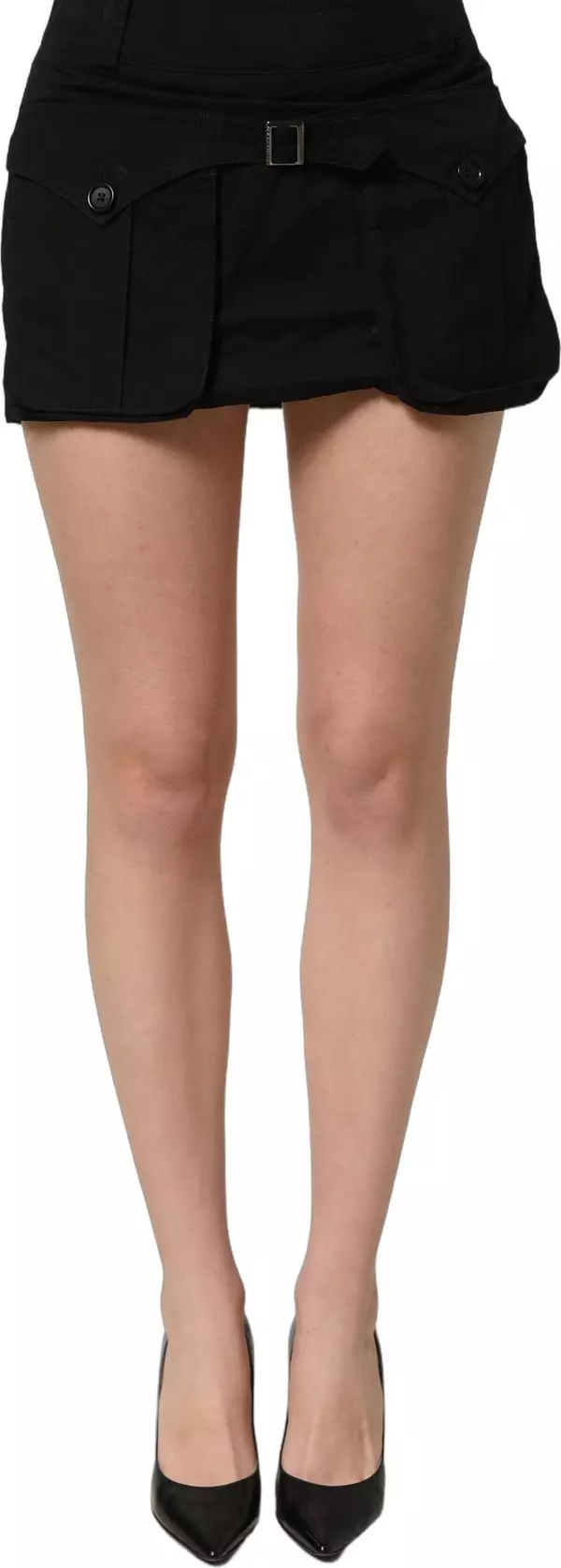 Black Cotton Mid Waist A-line Mini Skirt