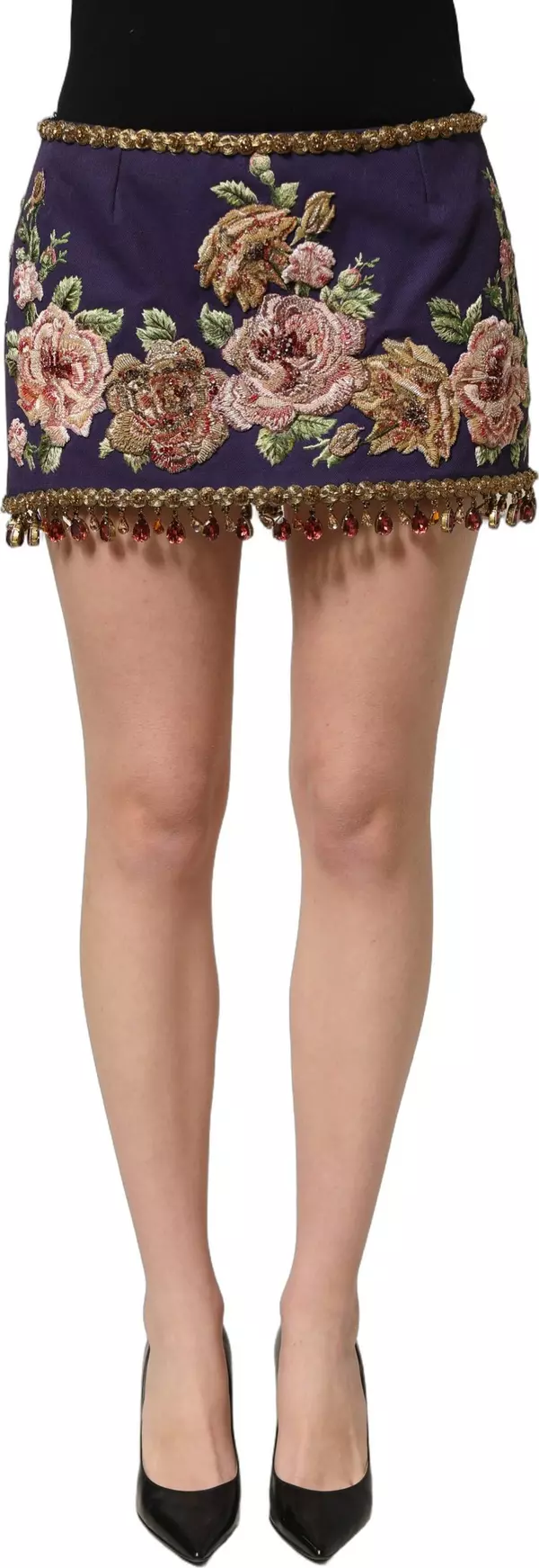 Purple Floral Embellsihed MidWaist Mini Skirt