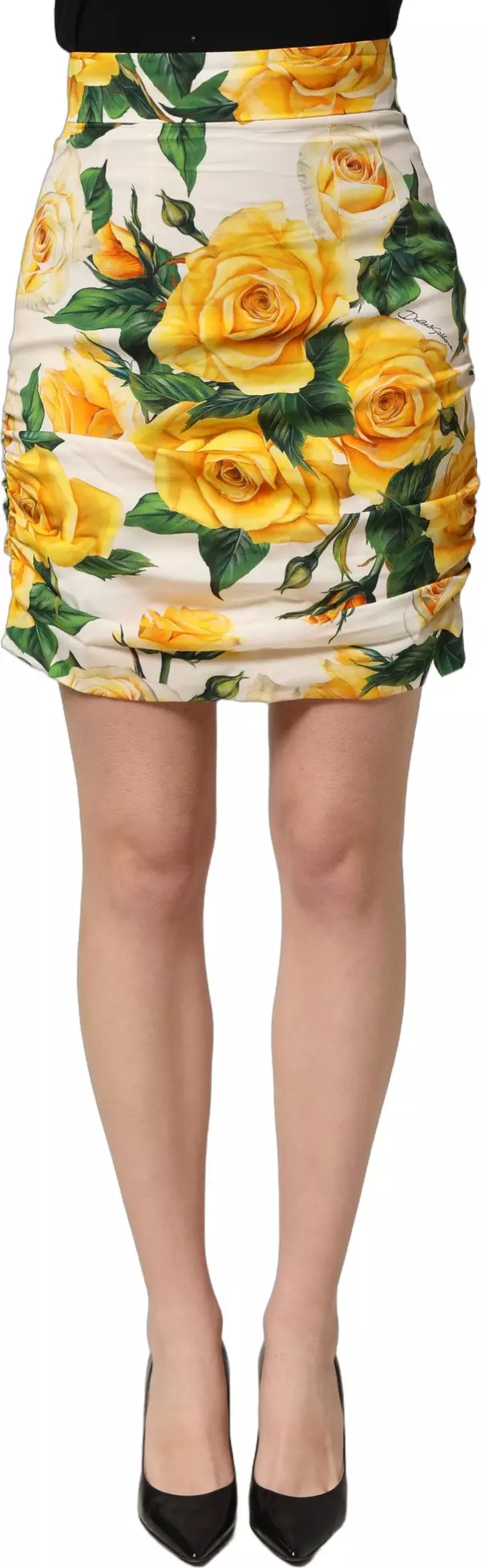 White Rose Print HighWaist Sheath Mini Skirt