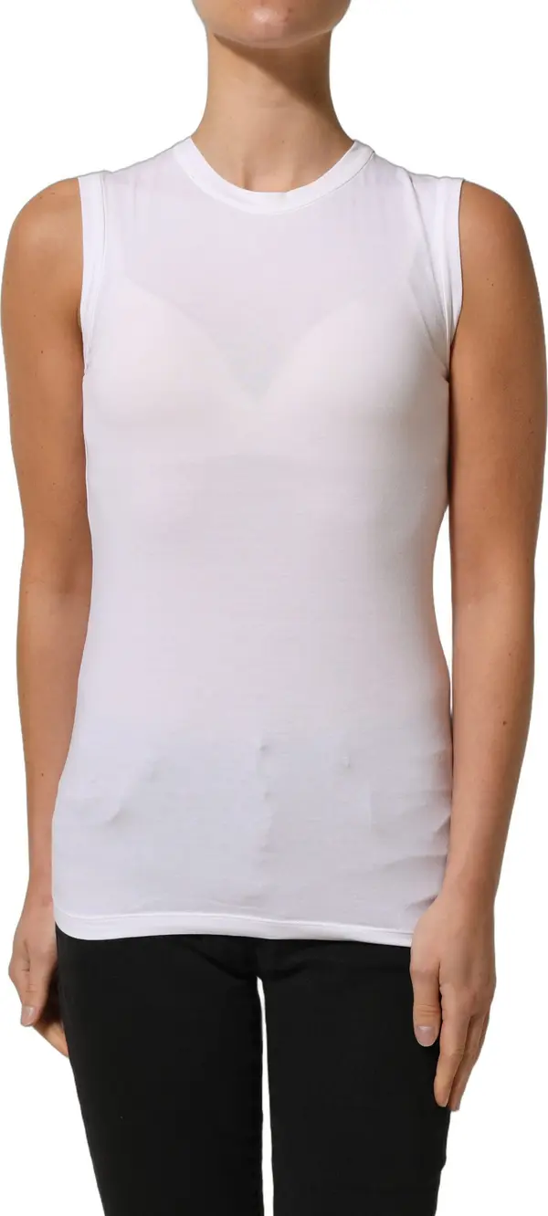 White SleeveLess Crew Neck Tank Blouse Top
