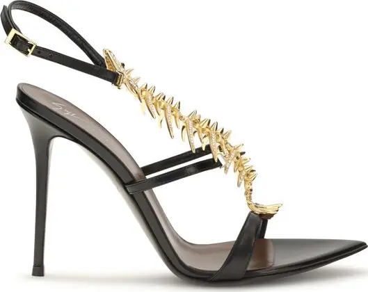 Black Calf Leather Bos Taurus Stiletto Heel Sandals