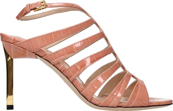 Pink Leather Stiletto Heel Sandals