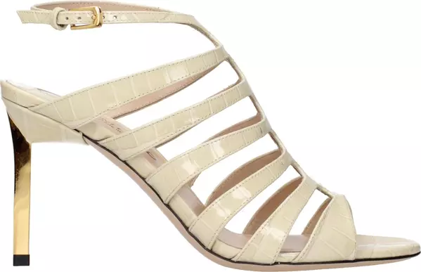 Beige Leather Stiletto Heel Sandals