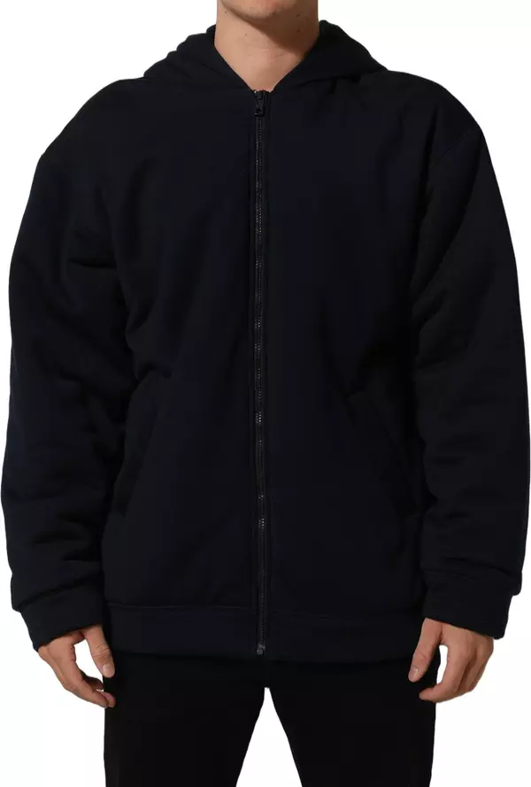 Black Cotton Full Zip Hooded Bomber Jacket