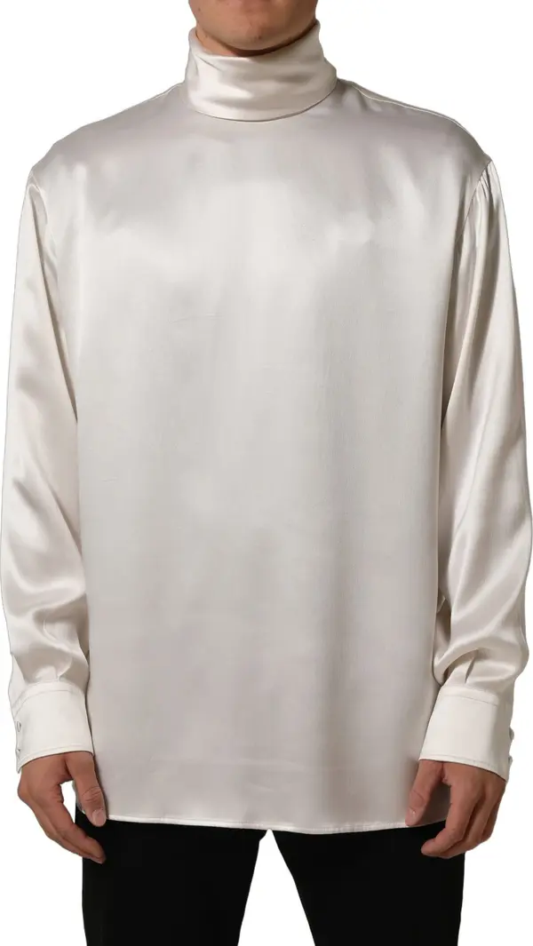 White Silk Long Sleeves Turtleneck Sweater