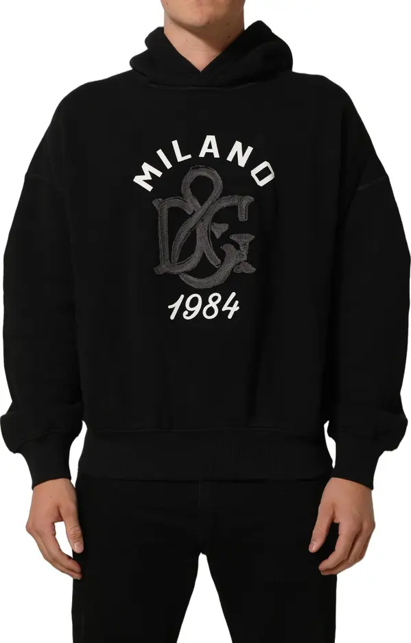 Black Cotton Milano1984 Print Hoodie Sweater