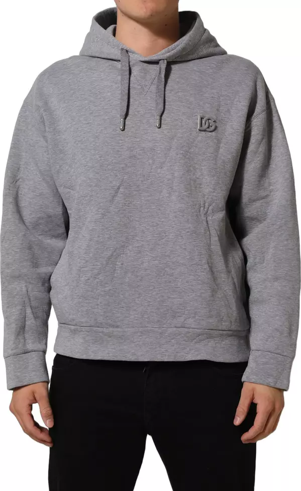 Gray Cotton Logo Hooded Sweatshirt Sweater