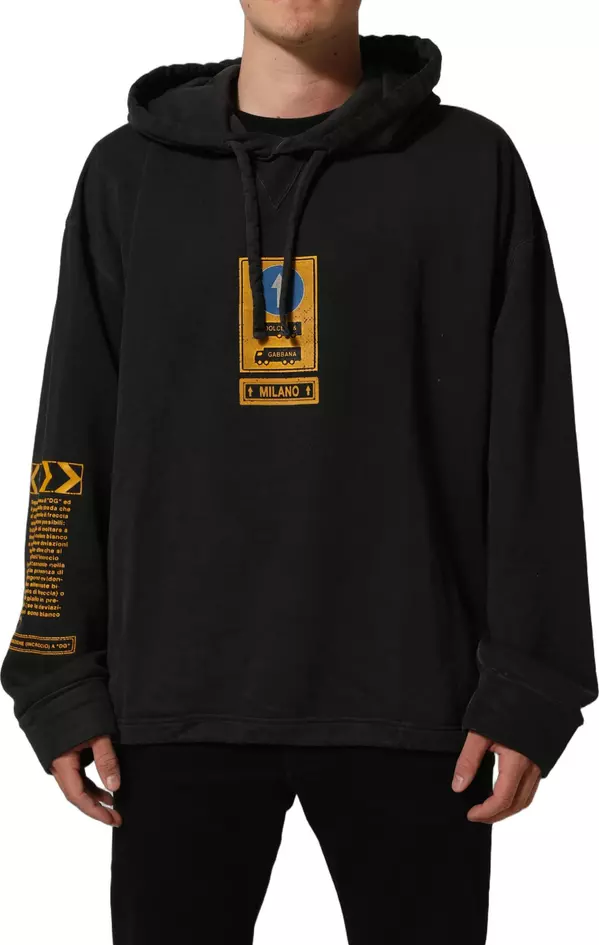 Black Cotton Logo Hooded Oversize Sweater