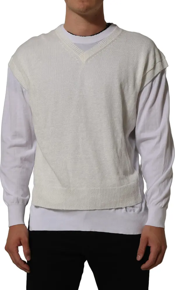 White Flax CrewNeck Layered Pullover Sweater