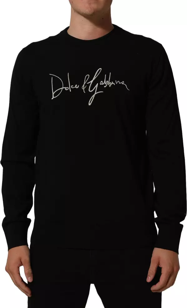Black DG Embroidered Crew Neck Pullover Men Sweater