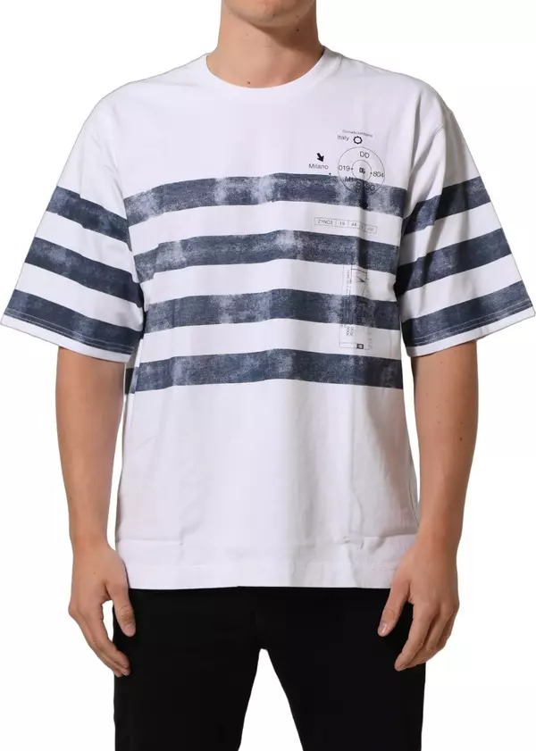 White Blue Stripe Cotton Short Sleeve T-shirt