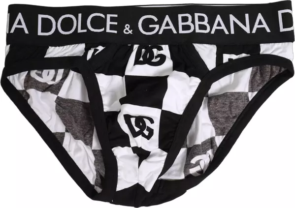 Black White Logo Checkered Midi Brief Underwear