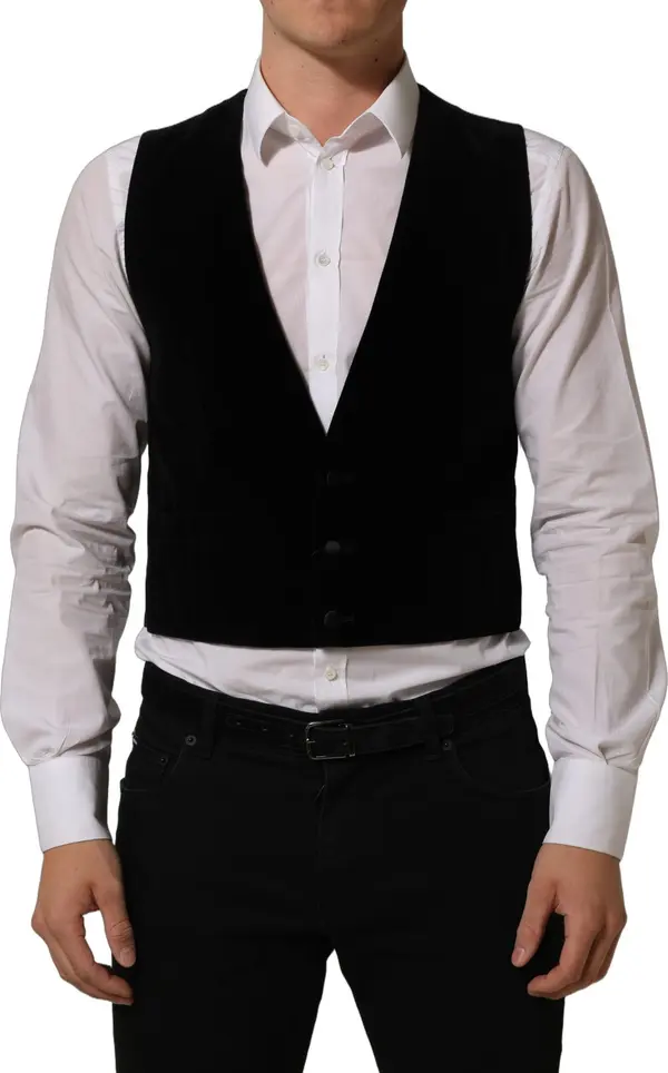 Black Wool Blend Waistcoat Formal Dress Vest