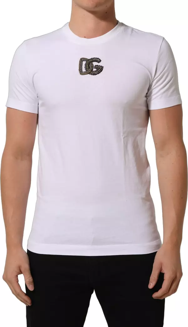 White DG Logo Cotton Crew Neck Men T-shirt