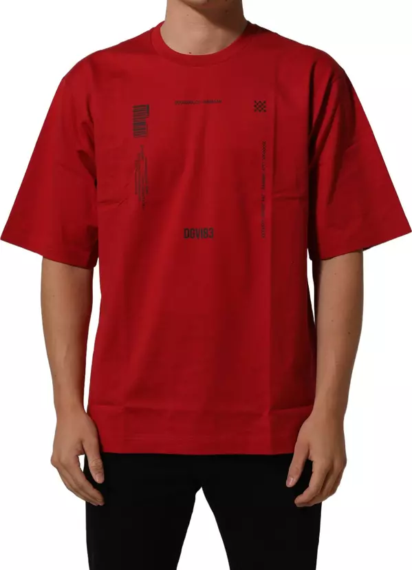 Red Cotton Graphic Print Crew Neck T-shirt