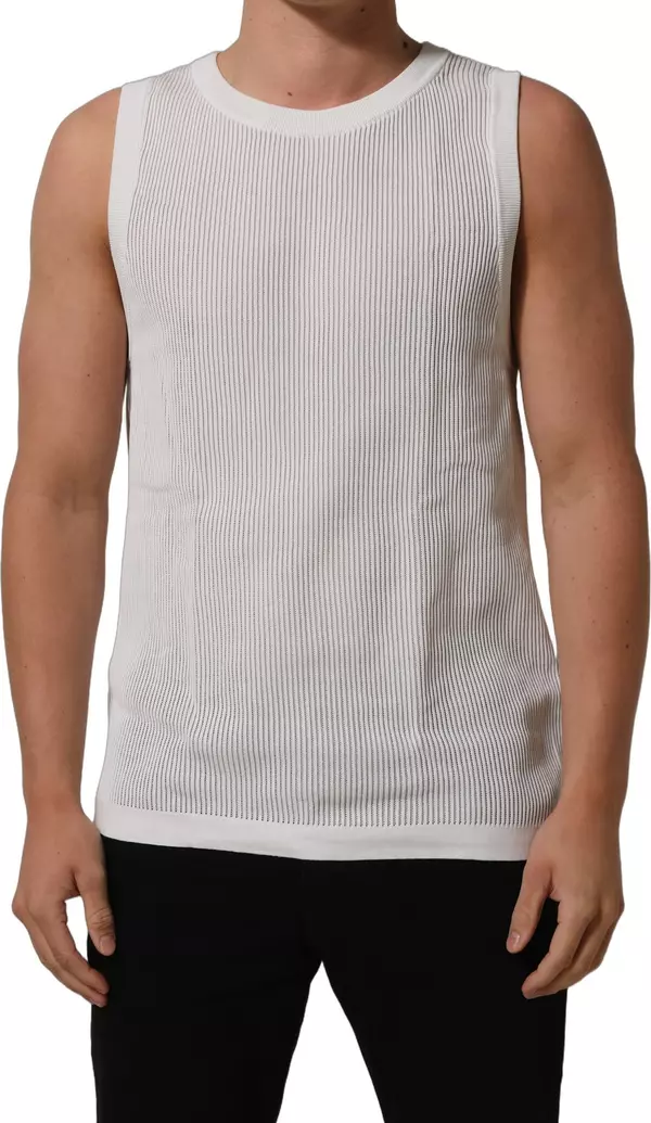 White Silk Crew Neck Sleeveless tank T-shirt