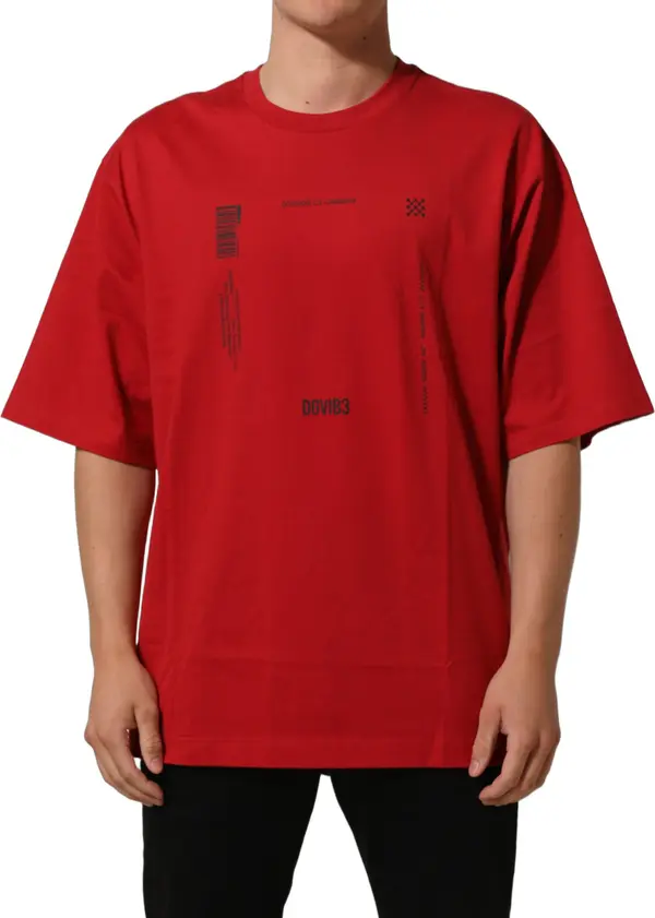 Red Cotton Graphic Print Crew Neck T-shirt