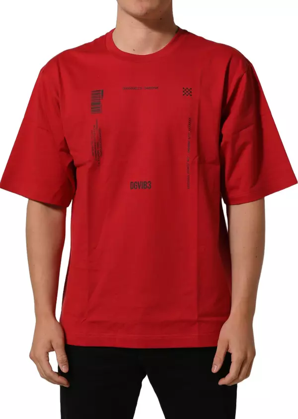 Red Cotton Graphic Print Crew Neck T-shirt