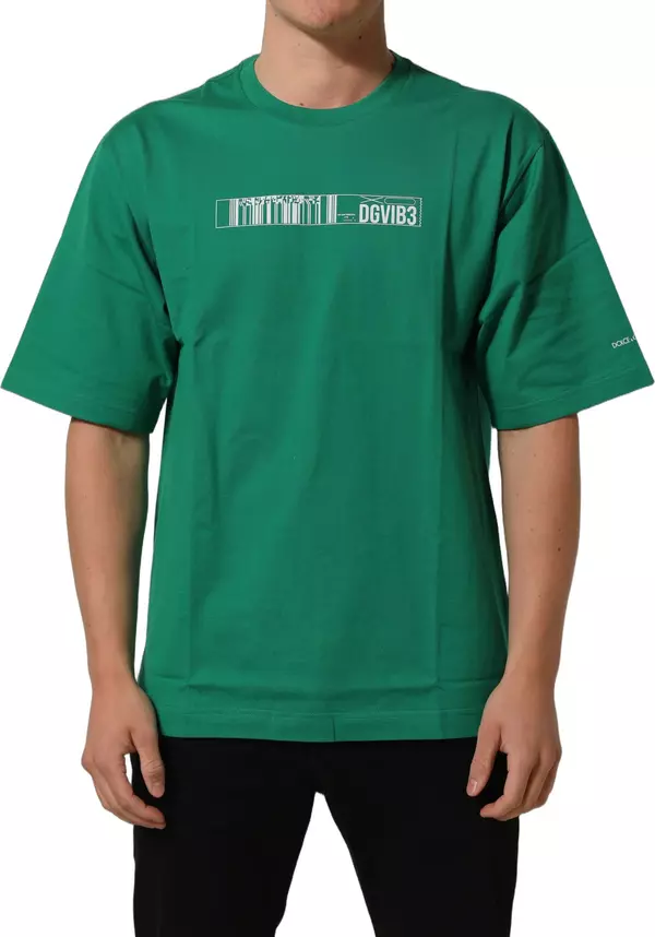 Green Cotton DGVIB3 Print Crew Neck T-shirt