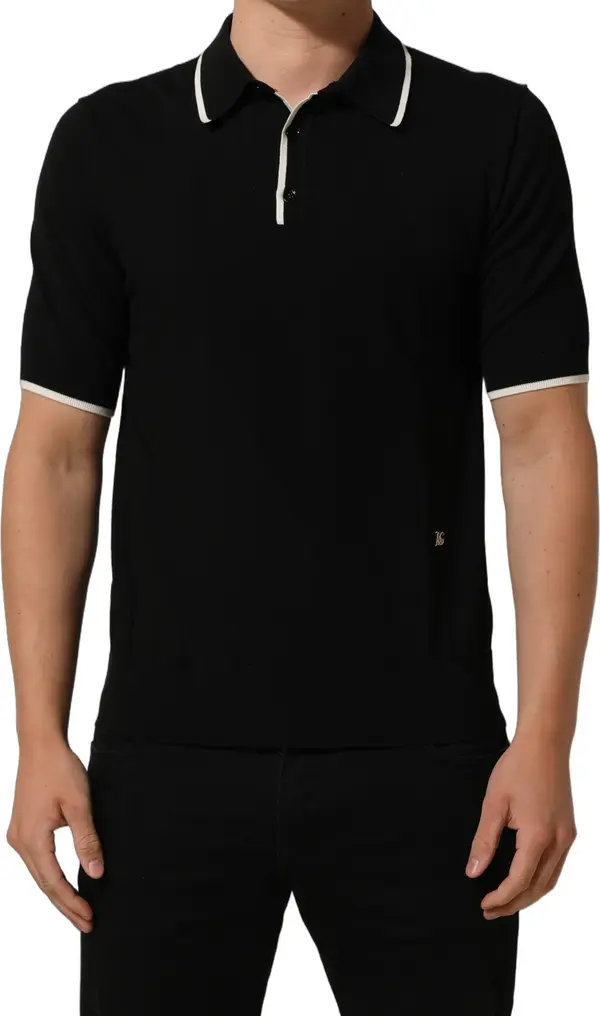 Black Cotton Collared Short Sleeves Polo T-shirt