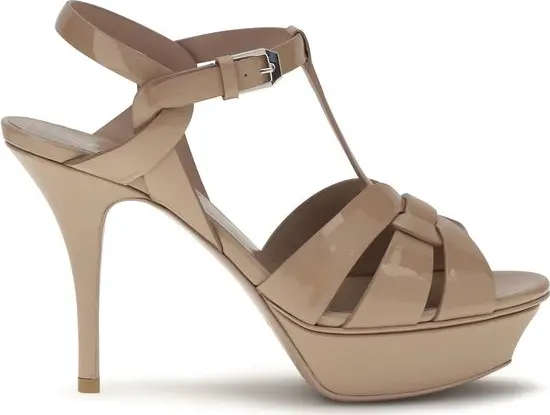Beige Calf Leather Bos Taurus Stiletto Heel Sandals