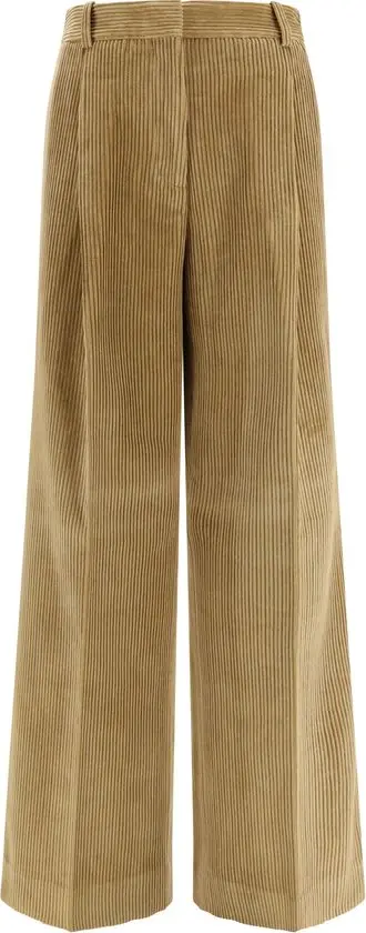 Beige Cotton Flared Pants
