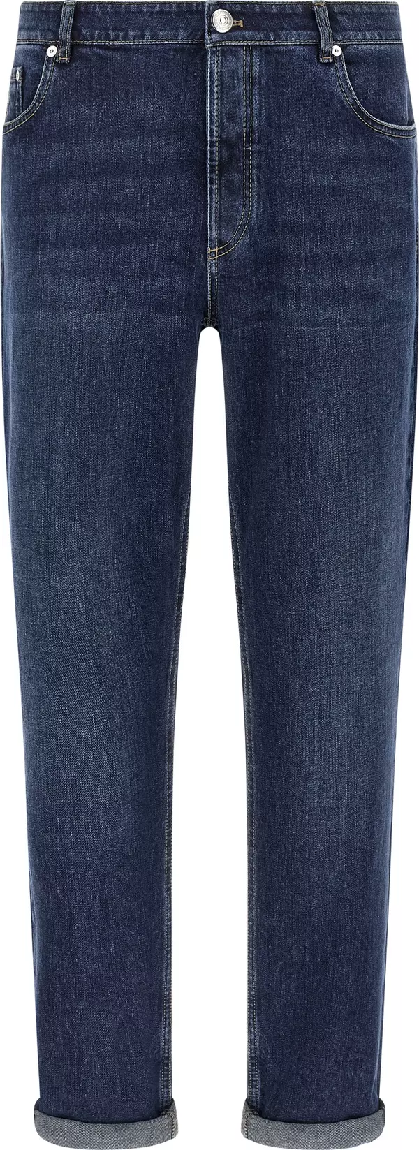 Blue Cotton Straight-Leg Jeans