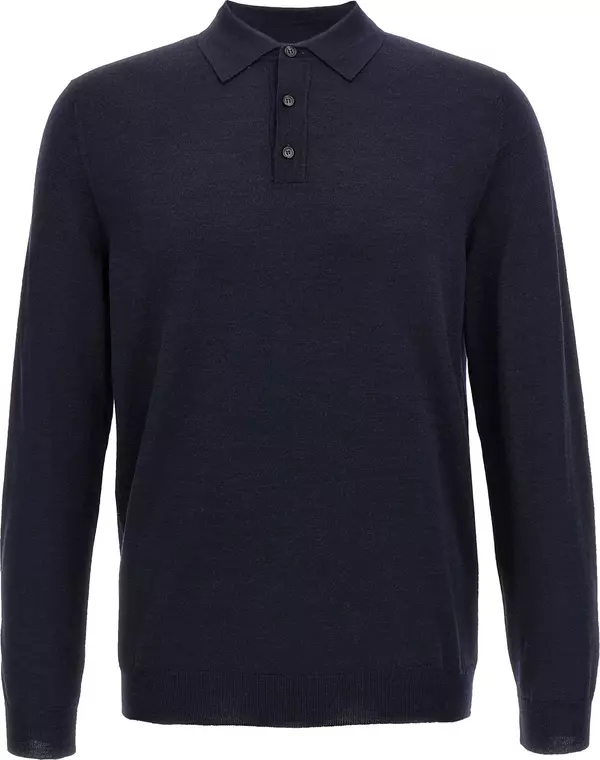 Blue Virgin Wool Polo Shirt