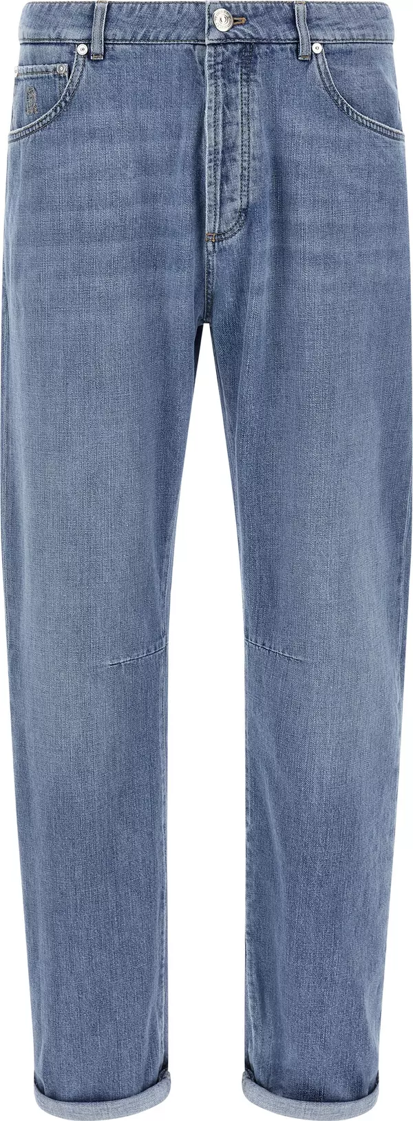 Blue Cotton Straight-Leg Jeans