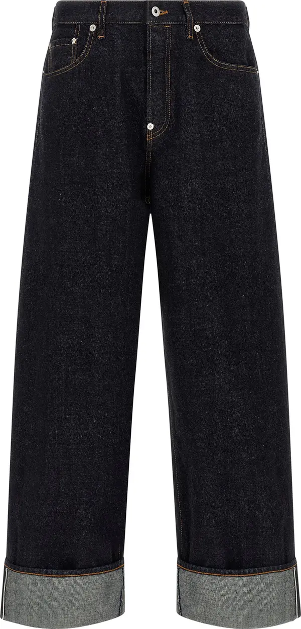 Blue Cotton Straight-Leg Jeans