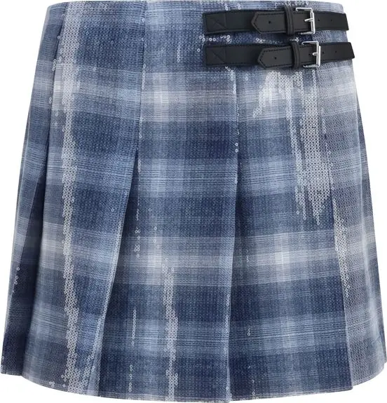 Blue Polyester Mini Skirt