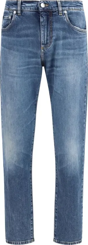 Blue Cotton Straight-Leg Jeans