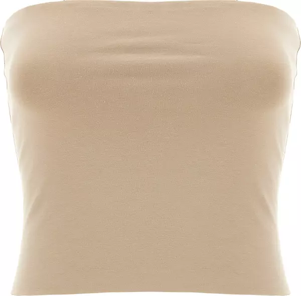 Beige Cotton Sleeveles T-Shirt