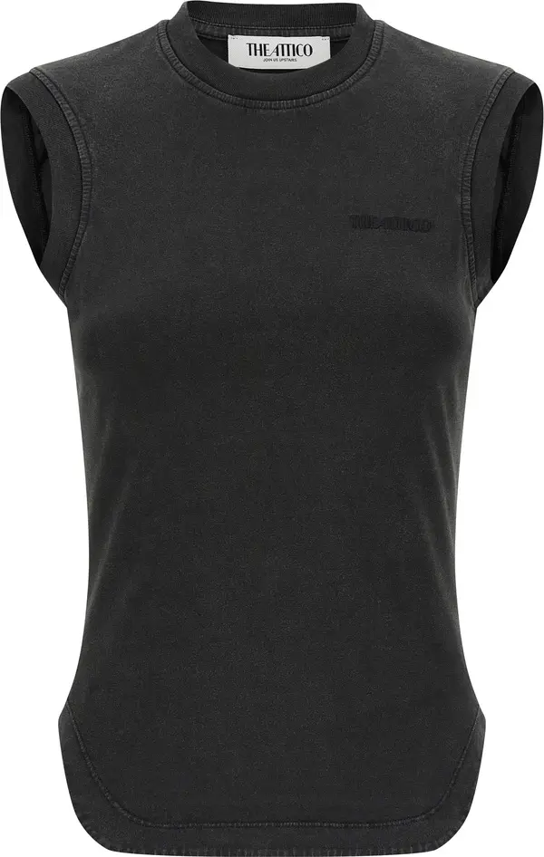 Black Cotton Sleeveles T-Shirt