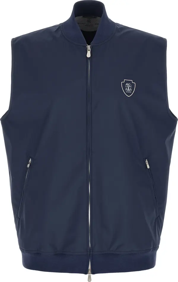 Blue Polyester Sleeveless Jacket