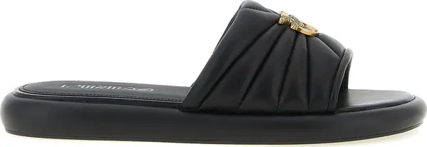Black Lambskin Slides