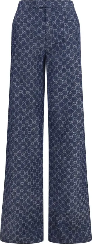 Blue Cotton Casual Pants