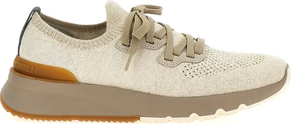 Beige Cotton Low Top Sneakers