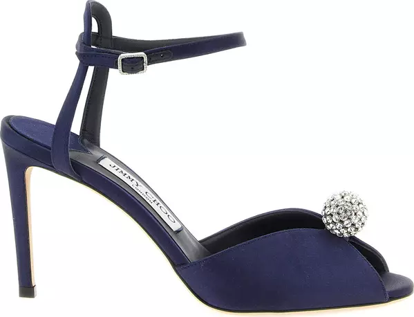 Blue Tencel Stiletto Heel Sandals