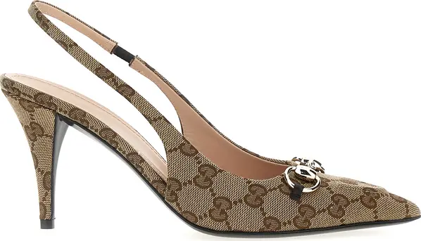 Beige Polyester High Heel Pumps