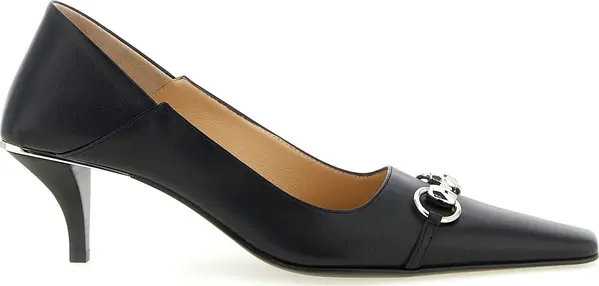 Black Lamb Leather Mid Heel Pumps