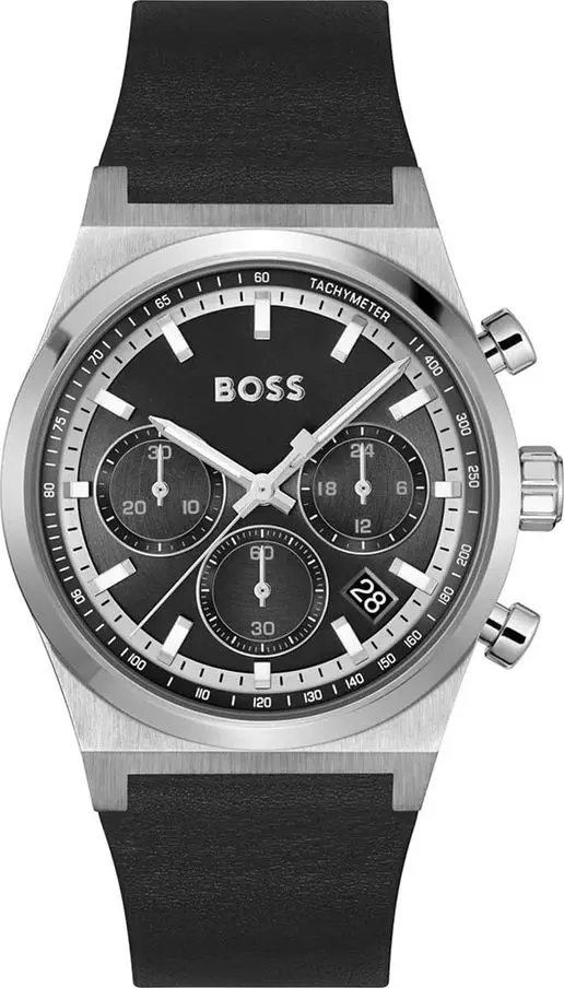 Gray Leather Dress Watch